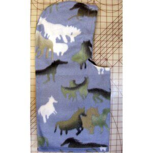 BRAND NEW HANDMADE BALACLAVA HOOD FACE MASK SKI FLEECE LIGHT BLUE HORSES